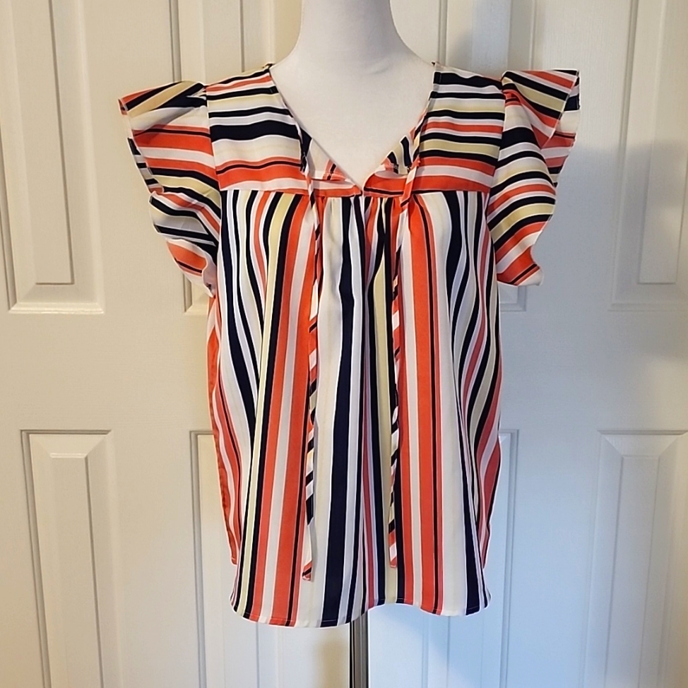 Striped Flutter Blouse